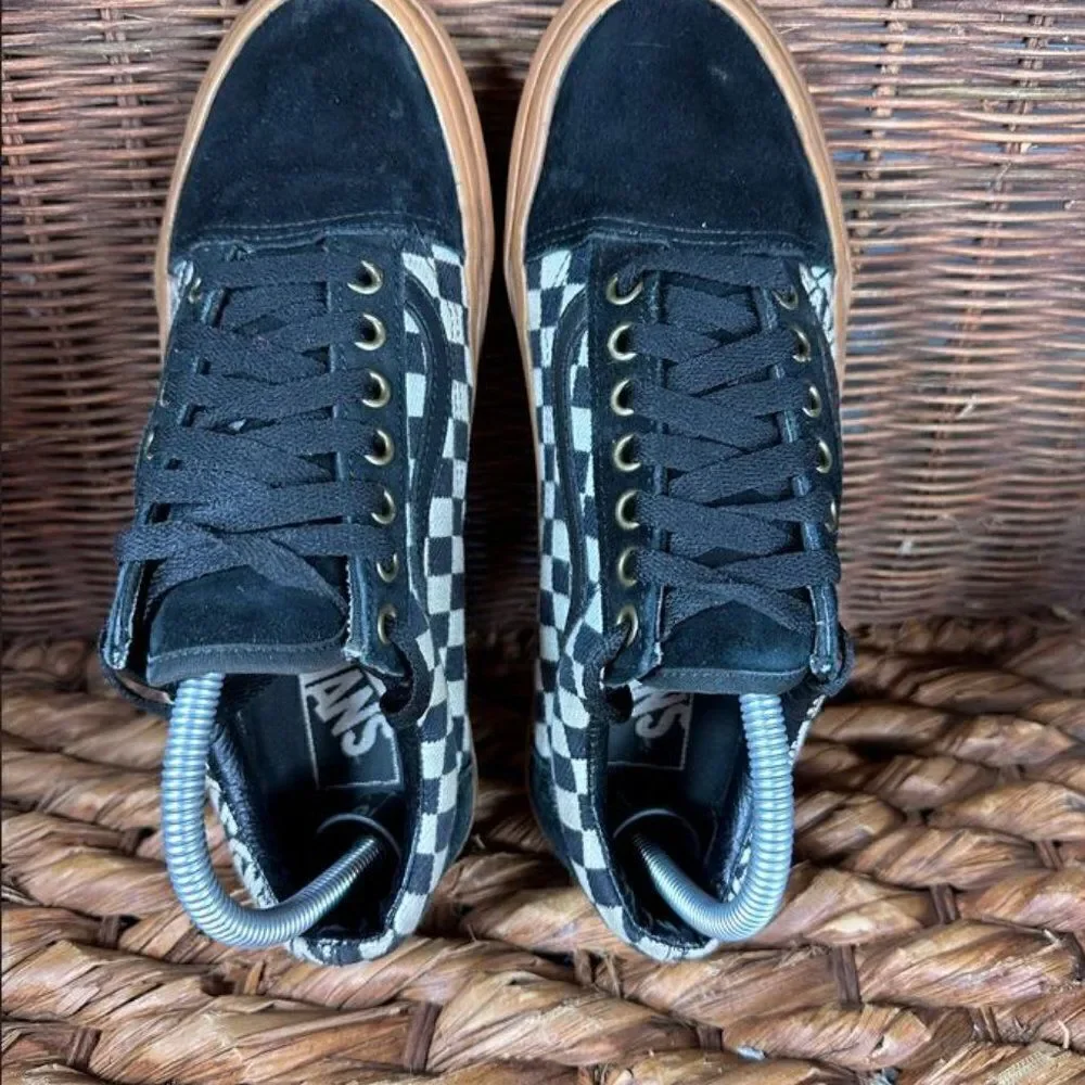 Vans Sz 7 Men's Black Graphic Logo Low Top Lace Up Sneakers‎